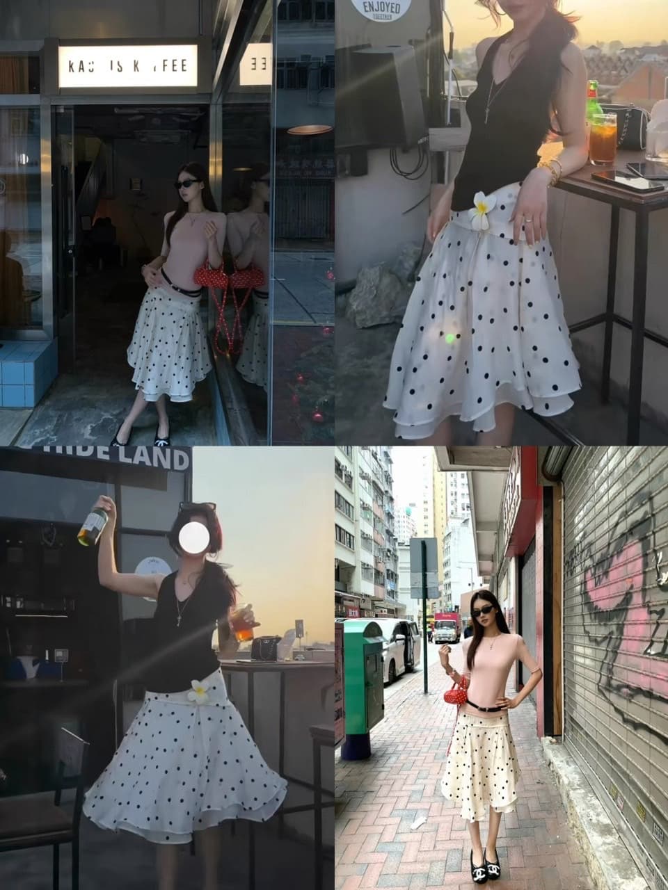 레드 맨 파빌리온 한 마디 반신 스커트 여성 봄 2026 새로운 중간 길이 스커트 도트 무늬 치마 행침 목 니트 스웨터 투피스 세트 상세 이미지 5