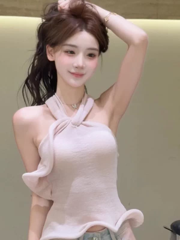 xuan 법사 법사 부드러운 안개 분말 조정 프랑스식 행침 목 스트랩 백리스 3 차원 물결무늬 프릴 행침 목 맨위