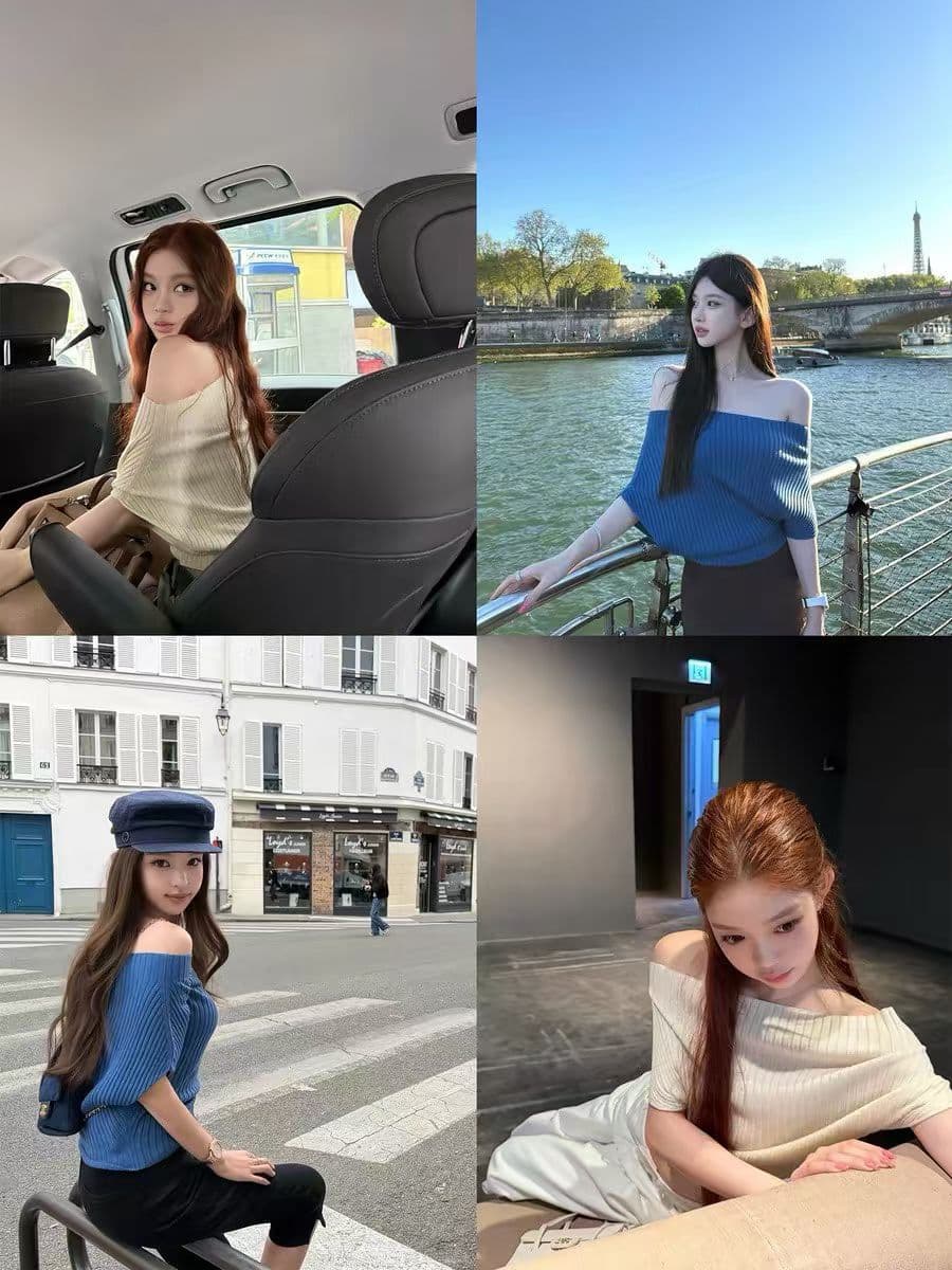 순수한 욕망 바람 오프숄더 둘 착용 니트 맨위 여성 여름 다용도 슬림해 보이는 느슨함 센스 화이트 니트 스웨터 상세 이미지 5
