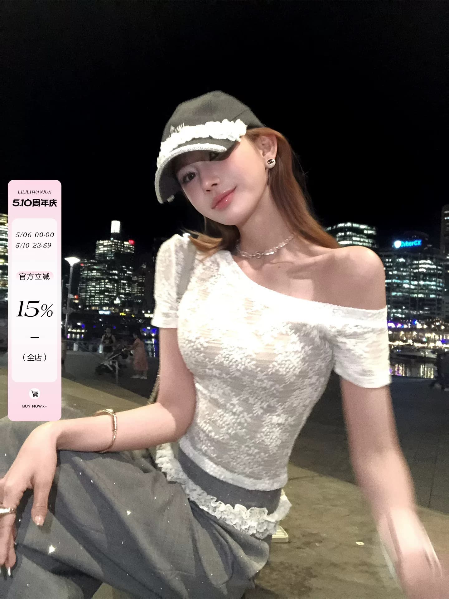 리 부드럽게 6 월 하나 의류 세 착용 오리지널 작은 대중 디자인 비스듬한 어깨 레이스 티셔츠 여성 몸매 가꾸기 슬림해 보이는 반팔 맨위