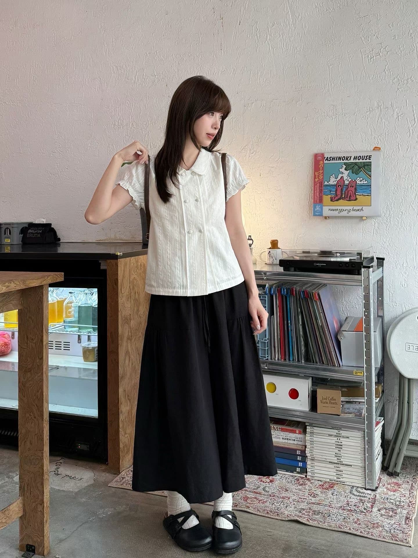학원 스타일 달콤함 작은 대중 베이비 칼라 여성 셔츠 여름 거품 소매 레이스 셔츠 슬림해 보이는 디자인 센스 작은 맨위 상세 이미지 7