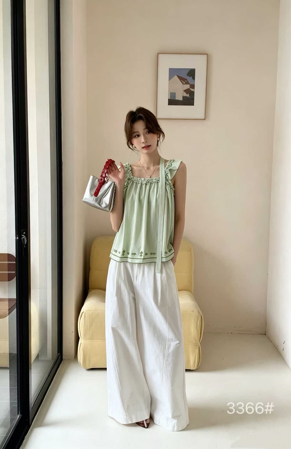2026 여름 새로운 달콤함 레트로 자수 프릴 라운드 넥 리본 여성 셔츠 다용도 루즈핏 민소매 맨위 상세 이미지 13