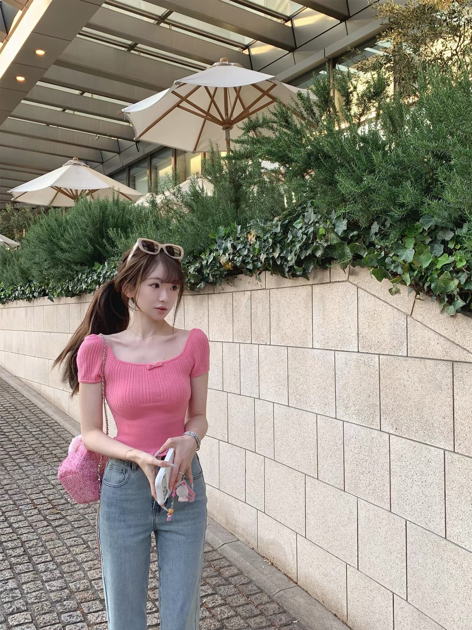trois couleurs 여름 하우스 개체 중년 miu 시리즈 전체 양모 얇고 가벼운 섬세한 니트 반팔 상세 이미지 2
