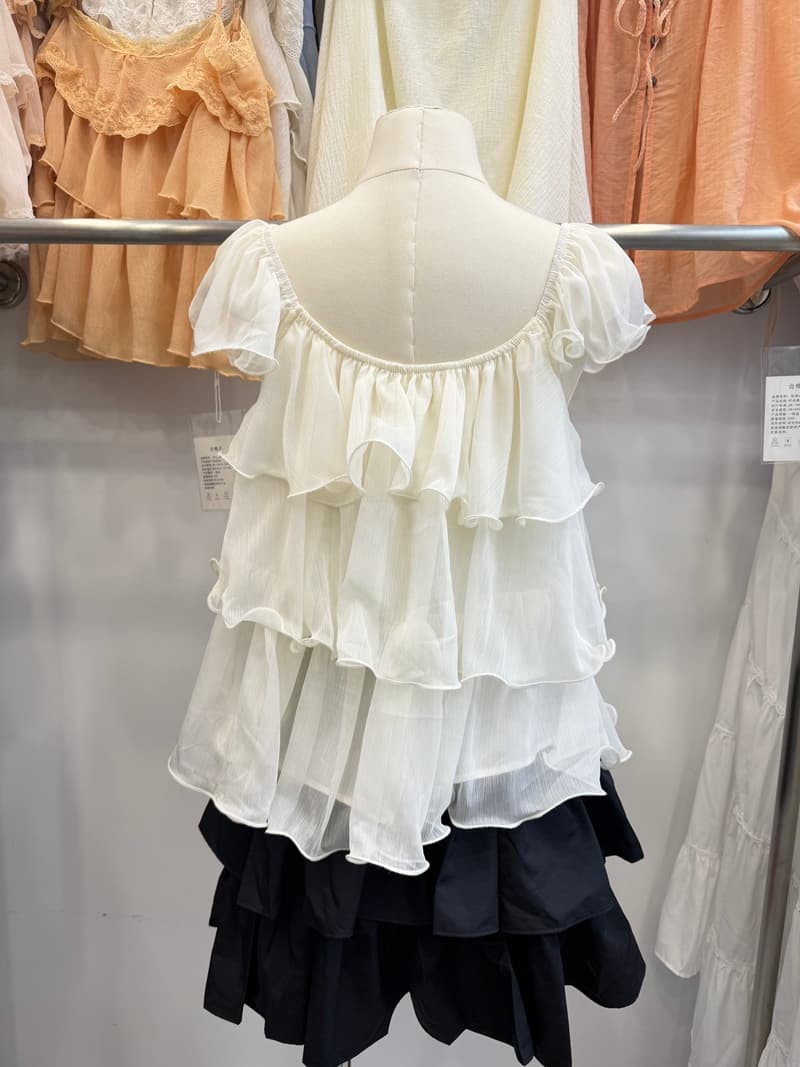 한 부서 부드러운 바람 광장 칼라 케이크 층 쉬폰 톱 여성 여름 루즈핏 레이스업 프릴 Feifei 소매 인형 셔츠 상세 이미지 8