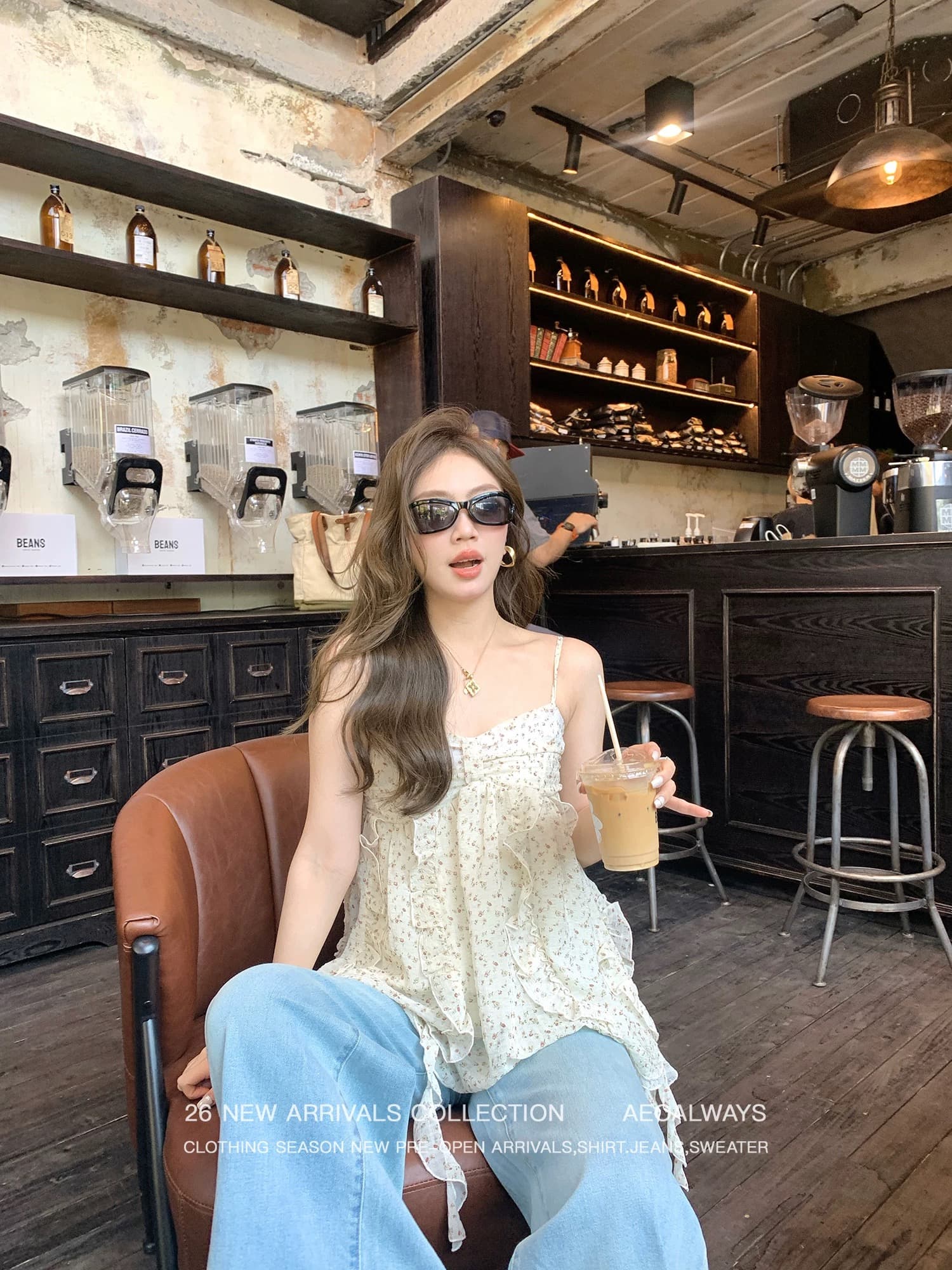 한 스타일 꽃무늬 프릴 슬립 여성 여름 새로운 인사이드 가져 가라. 외출용 루즈핏 휴가 바람 조끼 맨위 이미지 3
