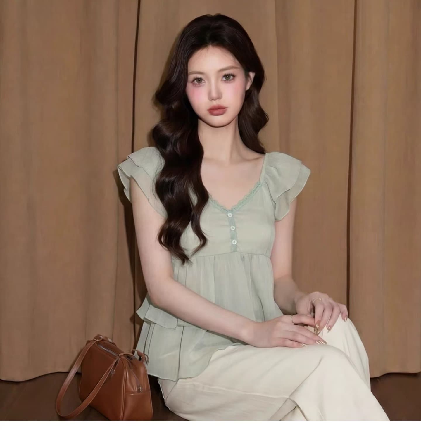한 부서 달콤함 작은 날다 소매 맨위 계층의 감각 층 프릴 작은 셔츠 2026 년 여름 상세 이미지 1