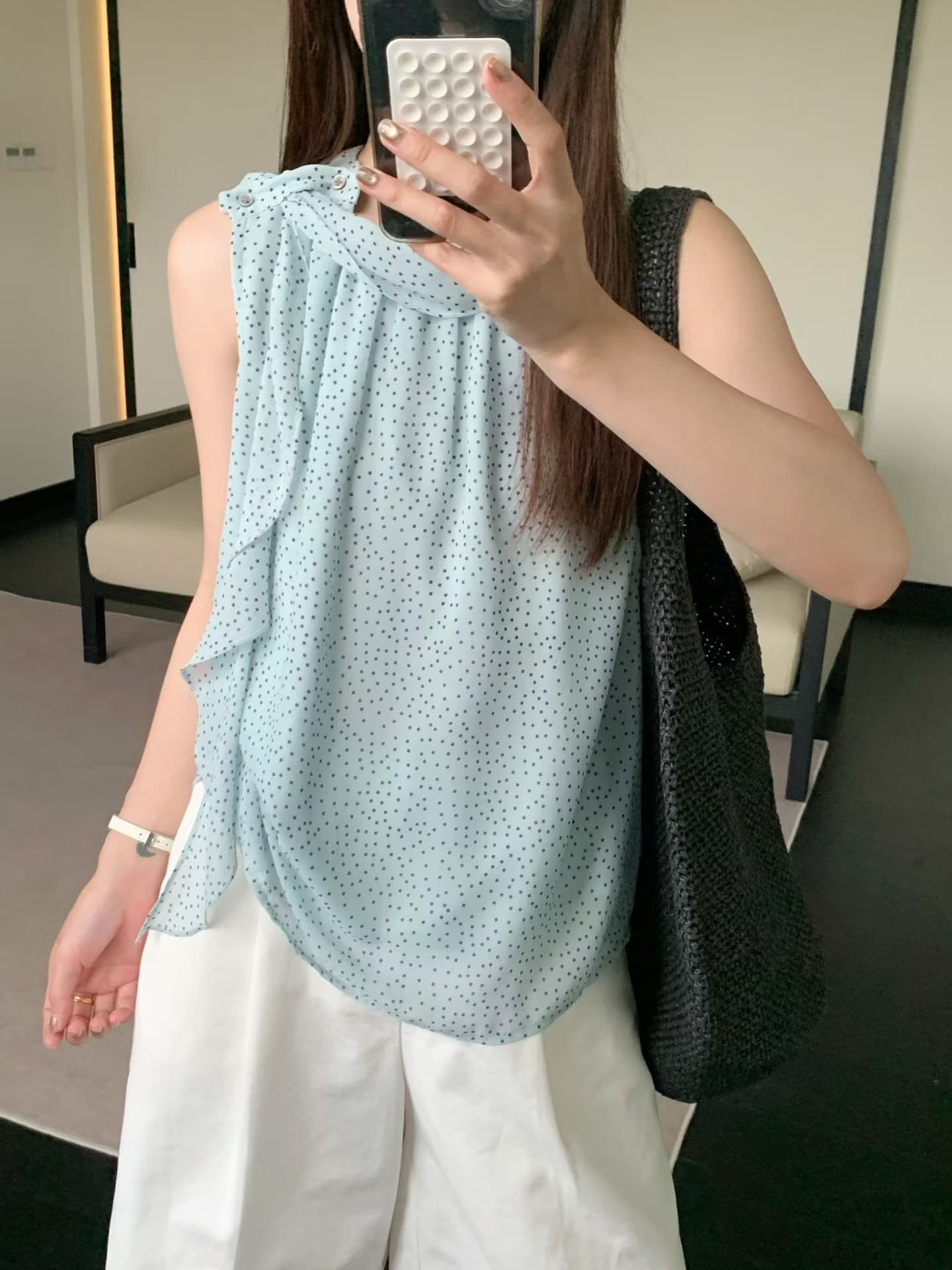 한 부서 레트로 체크무늬 흔들다 칼라 민소매 조끼 2026 년 여름 품격 다용도 작은 대중 디자인 센스 맨위 상세 이미지 7