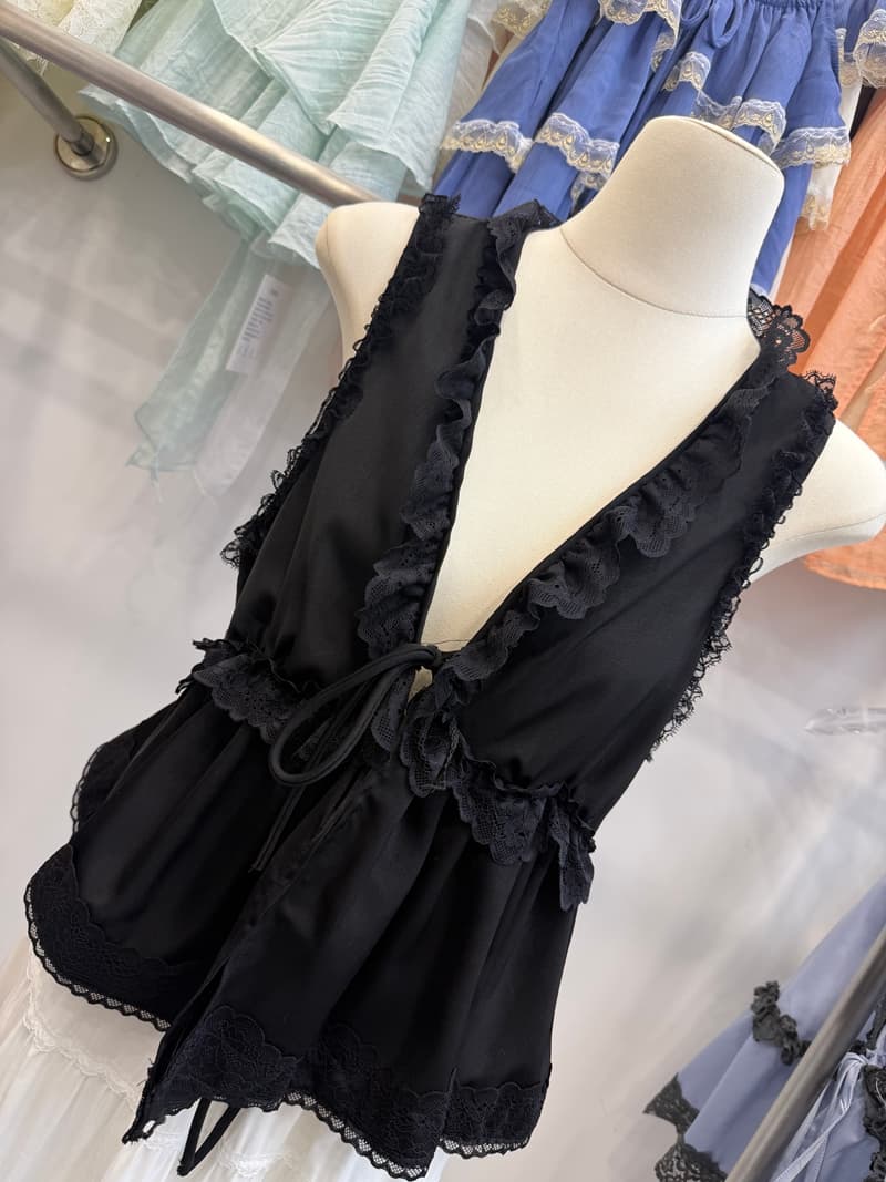 순수한 욕망 바람 검정색 레이스 레이스 V넥 레이스업 조끼 여성 여름 새로운 루즈핏 표지 고기 민소매 외출용 맨위 상세 이미지 13