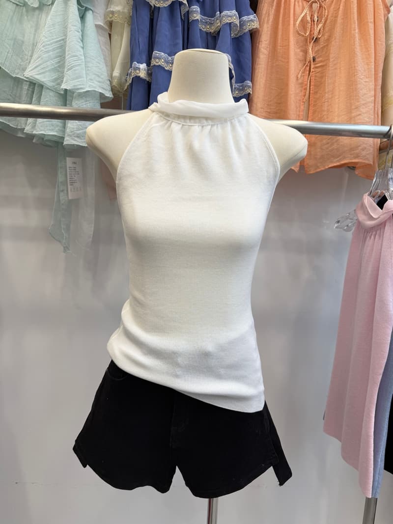 여름 새로운 순수한 욕망 바람 행침 목 니트 조끼 여성 망사 칼라 패치워크 구덩이 기사 몸매 가꾸기 슬림해 보이는 하늘색 맨위 상세 이미지 13