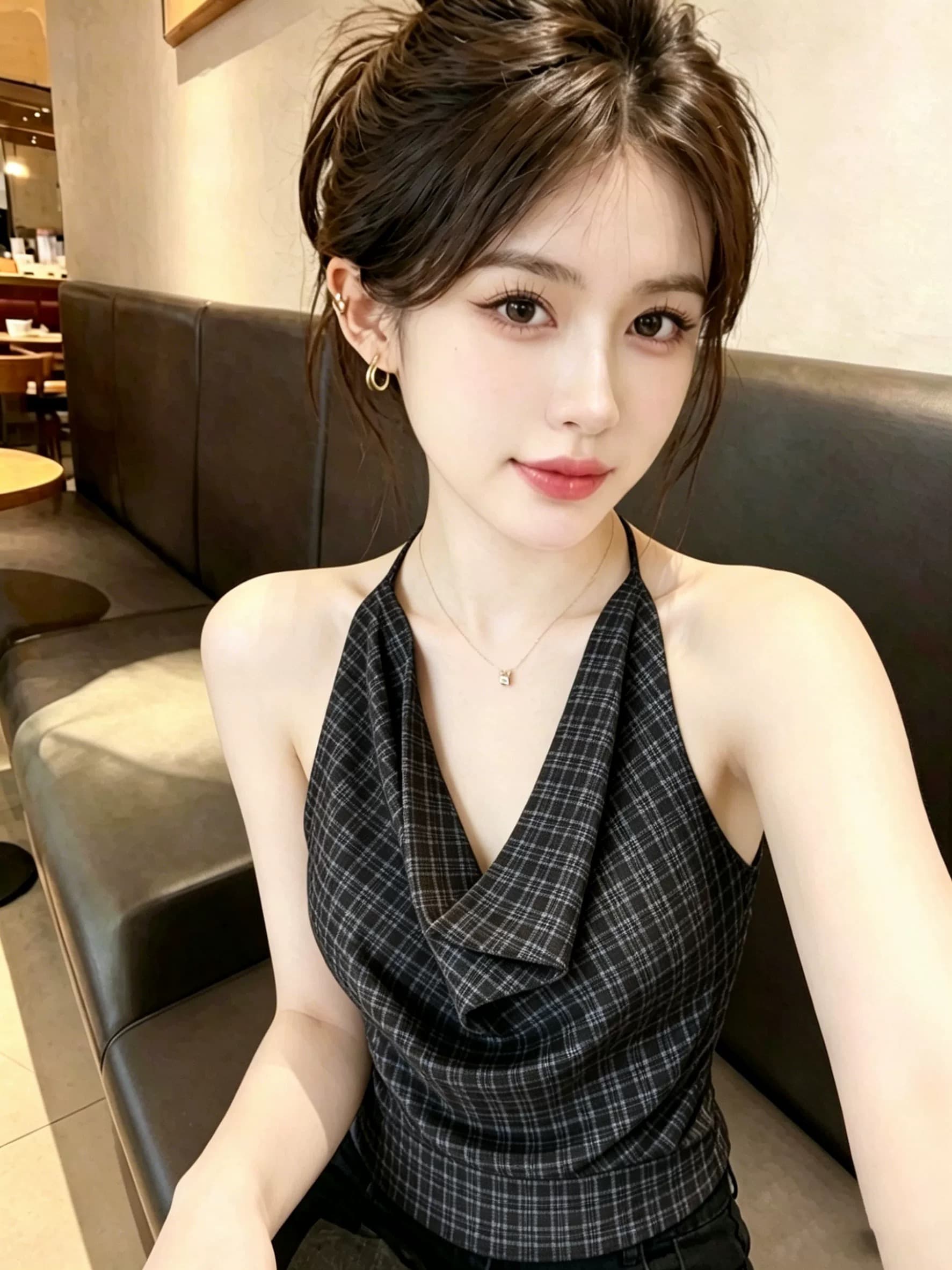 순수한 욕망 바람 달콤한 핫걸 체크무늬 행침 목 슬립 맨위 여성 여름 외출용 아름다운 조끼 작은 셔츠 상세 이미지 1