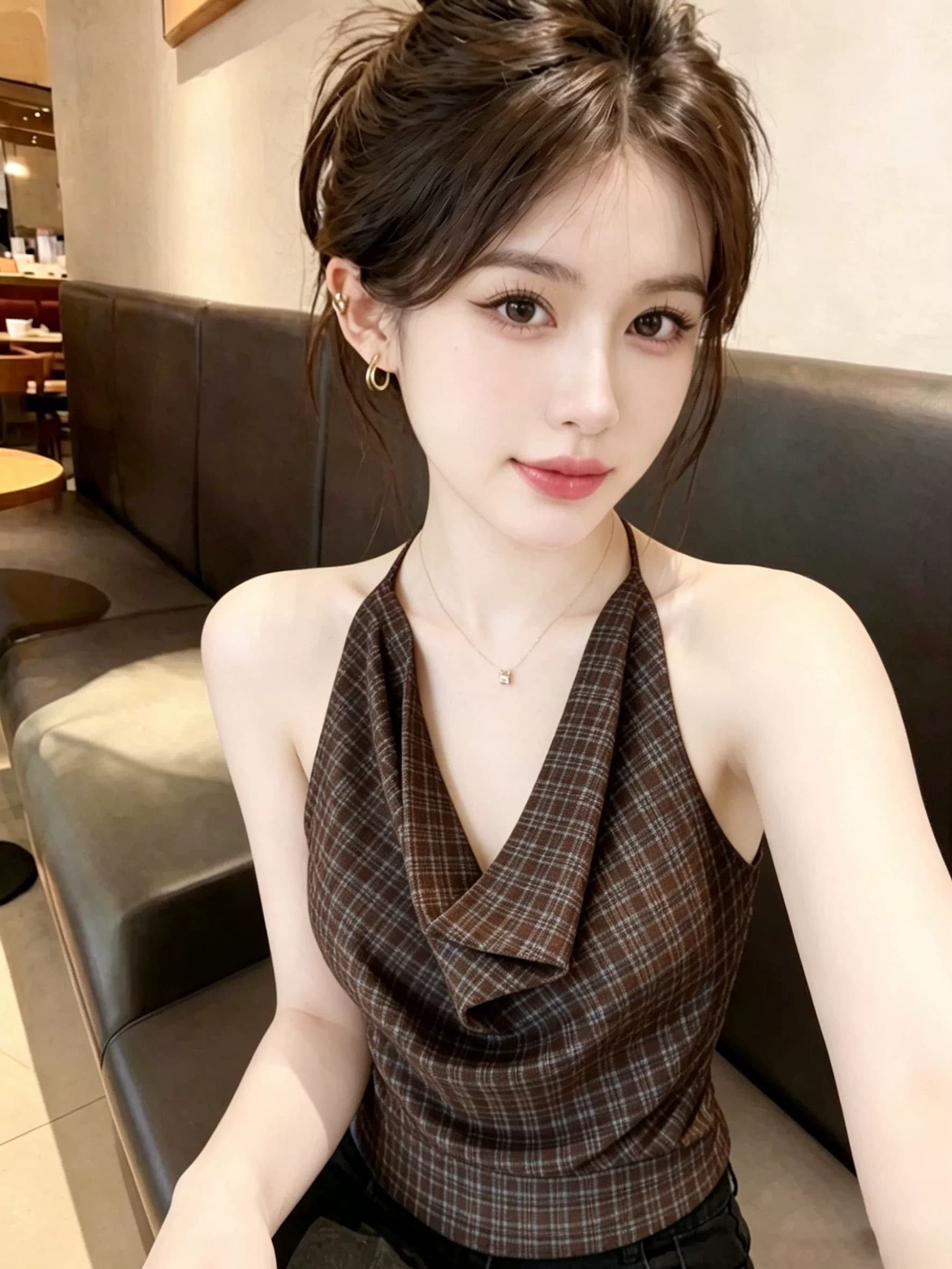 순수한 욕망 바람 달콤한 핫걸 체크무늬 행침 목 슬립 맨위 여성 여름 외출용 아름다운 조끼 작은 셔츠 상세 이미지 2