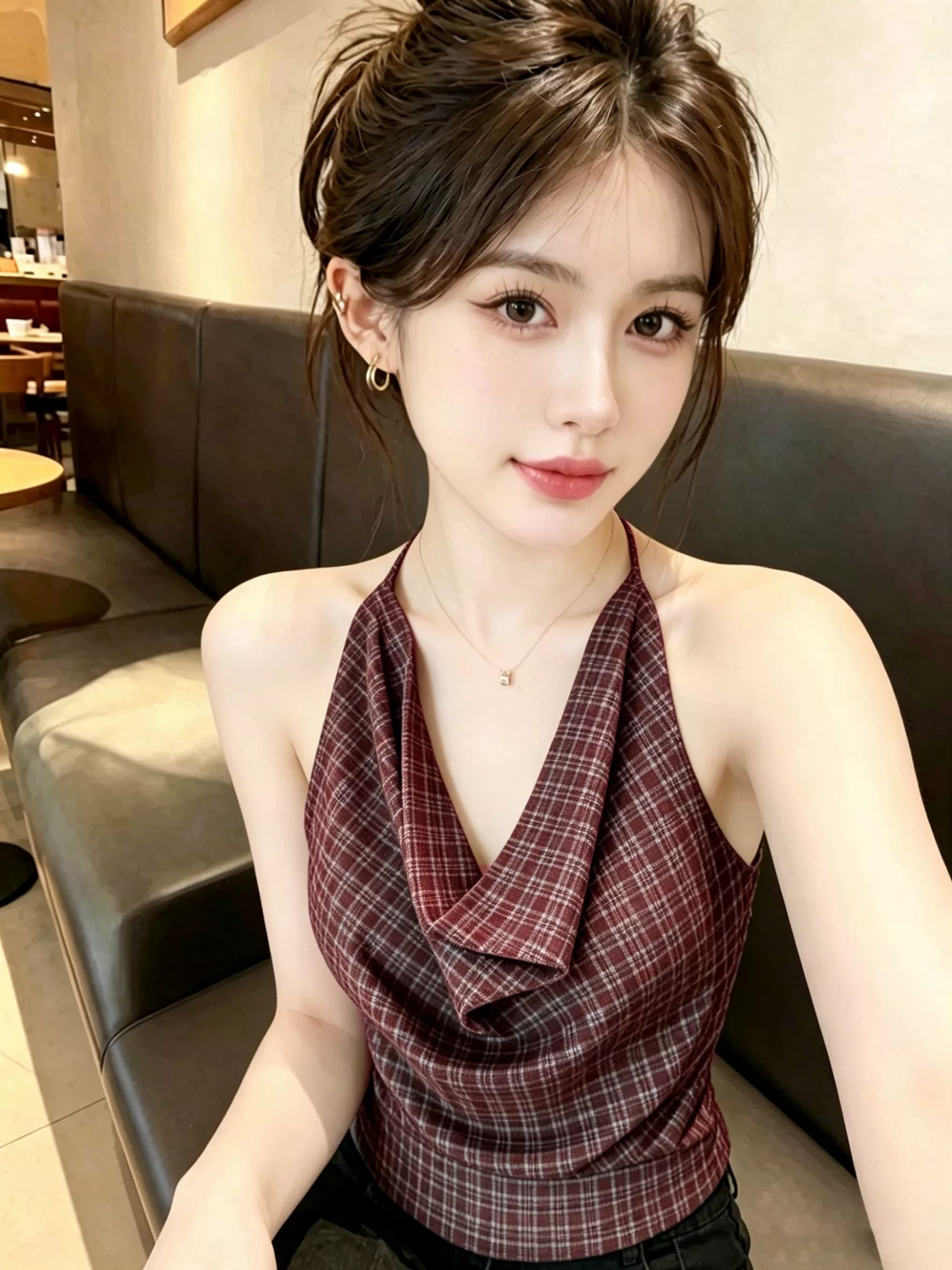순수한 욕망 바람 달콤한 핫걸 체크무늬 행침 목 슬립 맨위 여성 여름 외출용 아름다운 조끼 작은 셔츠 상세 이미지 7