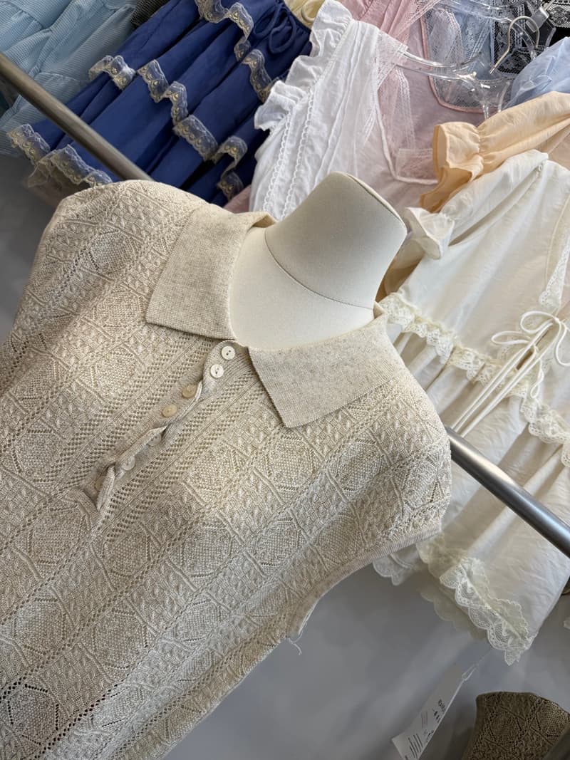 POLO 칼라 니트 조끼 여성 여름 얇은 스타일 홀로우 아웃 자카드 민소매 맨위 루즈핏 캐주얼 슬림해 보이는 털 니트 스웨터 상세 이미지 8