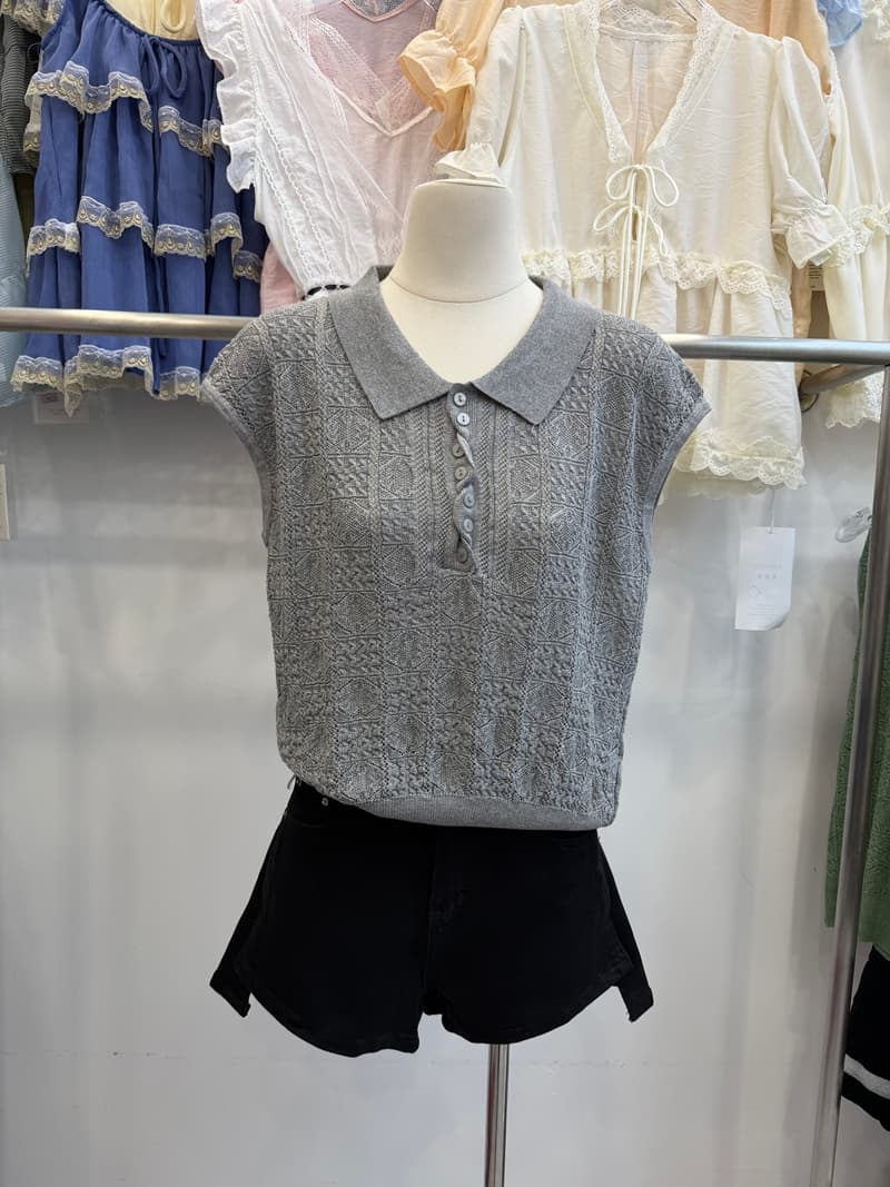 POLO 칼라 니트 조끼 여성 여름 얇은 스타일 홀로우 아웃 자카드 민소매 맨위 루즈핏 캐주얼 슬림해 보이는 털 니트 스웨터 상세 이미지 16