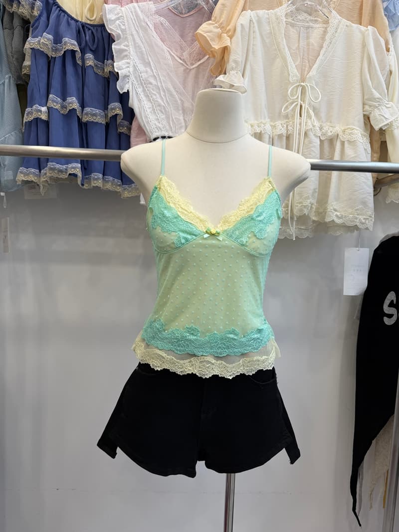 순수한 욕망 바람 레이스 도트 무늬 캐미솔 여름 얇은 스타일 망사 인사이드 가져 가라. 핫걸 몸매 가꾸기 슬림해 보이는 만나는 맨위 상세 이미지 14