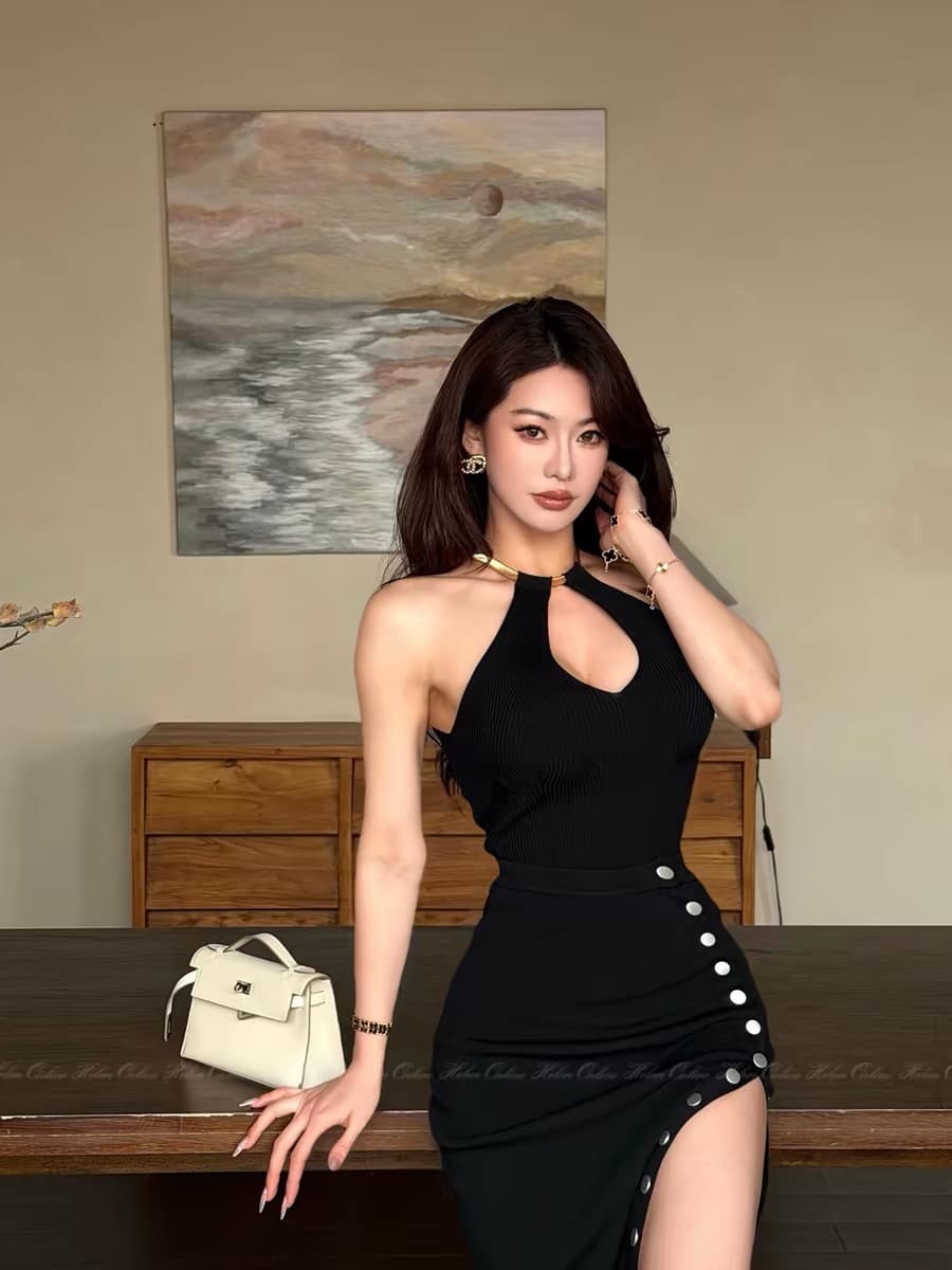 helen 뉴욕 핫걸 수 있습니다. 조정 금속 행침 목 조끼 V넥 허리 수축 슬림해 보이는 민소매 니트 맨위 이미지 2