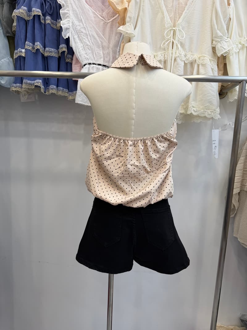 순수한 욕망 바람 핑크색 도트 무늬 행침 목 여성 셔츠 여름 디자인 센스 폴로 칼라 V넥 홀로우 아웃 쉬폰 민소매 맨위 상세 이미지 15