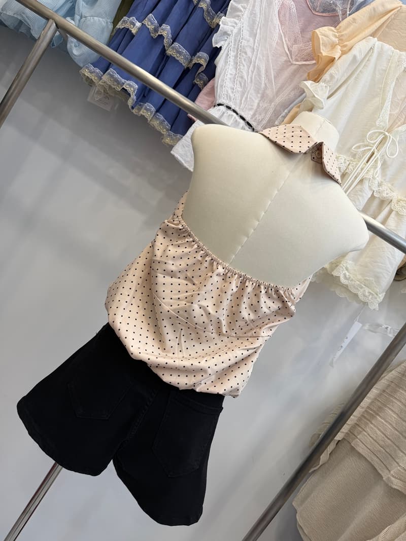 순수한 욕망 바람 핑크색 도트 무늬 행침 목 여성 셔츠 여름 디자인 센스 폴로 칼라 V넥 홀로우 아웃 쉬폰 민소매 맨위 상세 이미지 16