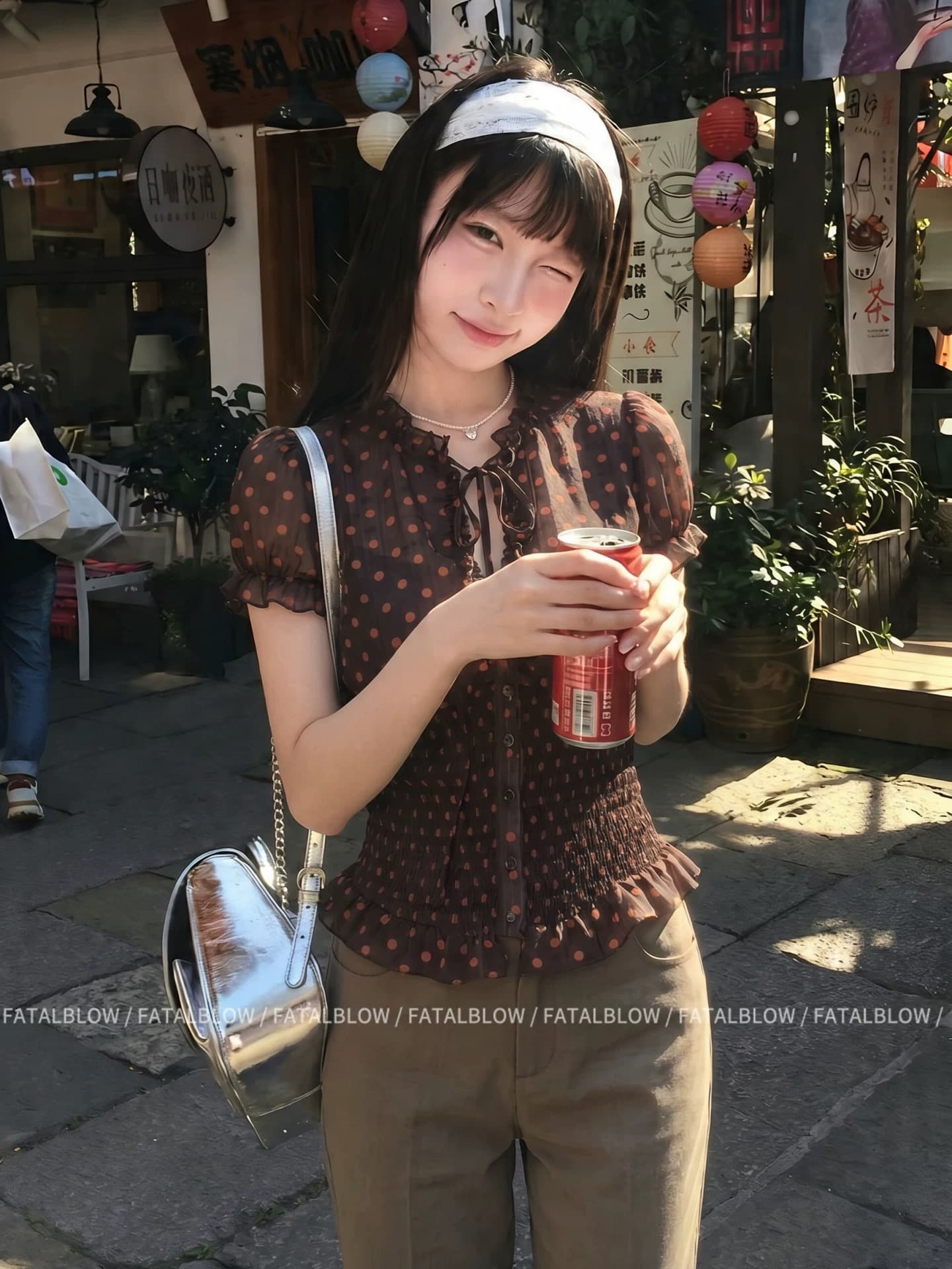 찬양하다 다우 yuzhi 프랑스식 레트로 도트 무늬 쉬폰 셔츠 여성용 짧은 소매 여름 새로운 허리 수축 슬림해 보이는 외국 가스 맨위 이미지 4