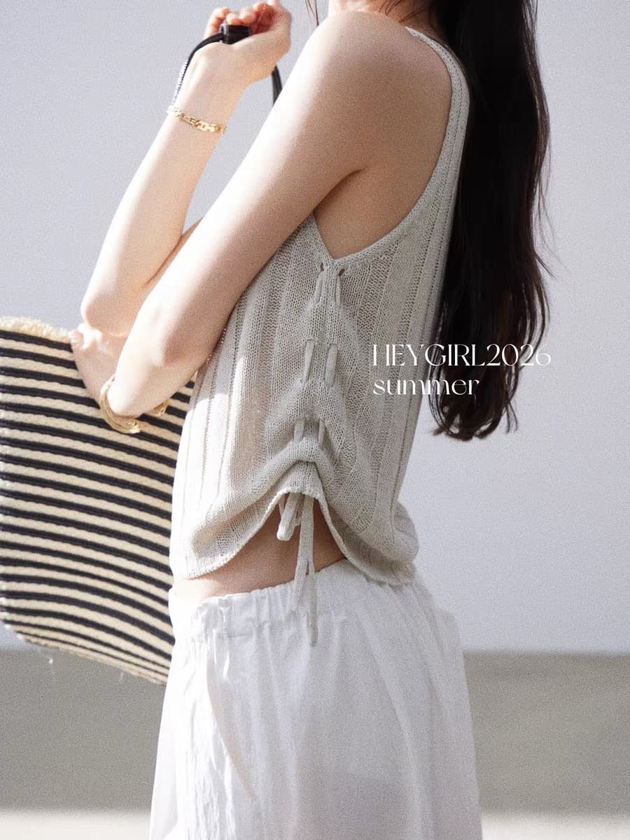 heygirl 블랙 형제 ~을 통해 산소 호흡 센스 짜임 통기성 수직 기사 질감 펌프 로프 슬림해 보이는 다용도 니트 조끼 이미지 4