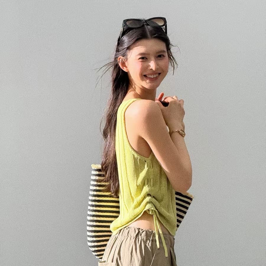heygirl 블랙 형제 ~을 통해 산소 호흡 센스 짜임 통기성 수직 기사 질감 펌프 로프 슬림해 보이는 다용도 니트 조끼 상세 이미지 4