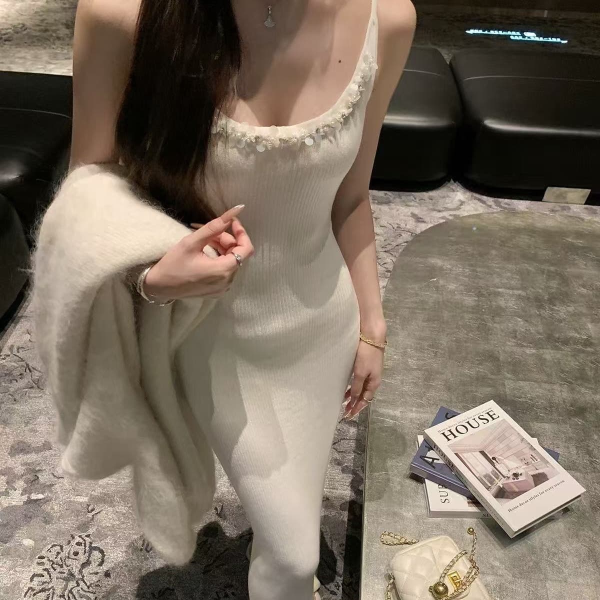 yoli 장 宥 이익 가을의 날 왈츠 프랑스식 양모 니트 슬립 여성 드레스 가을 슬림해 보이는 타이트 스커트 이미지 5