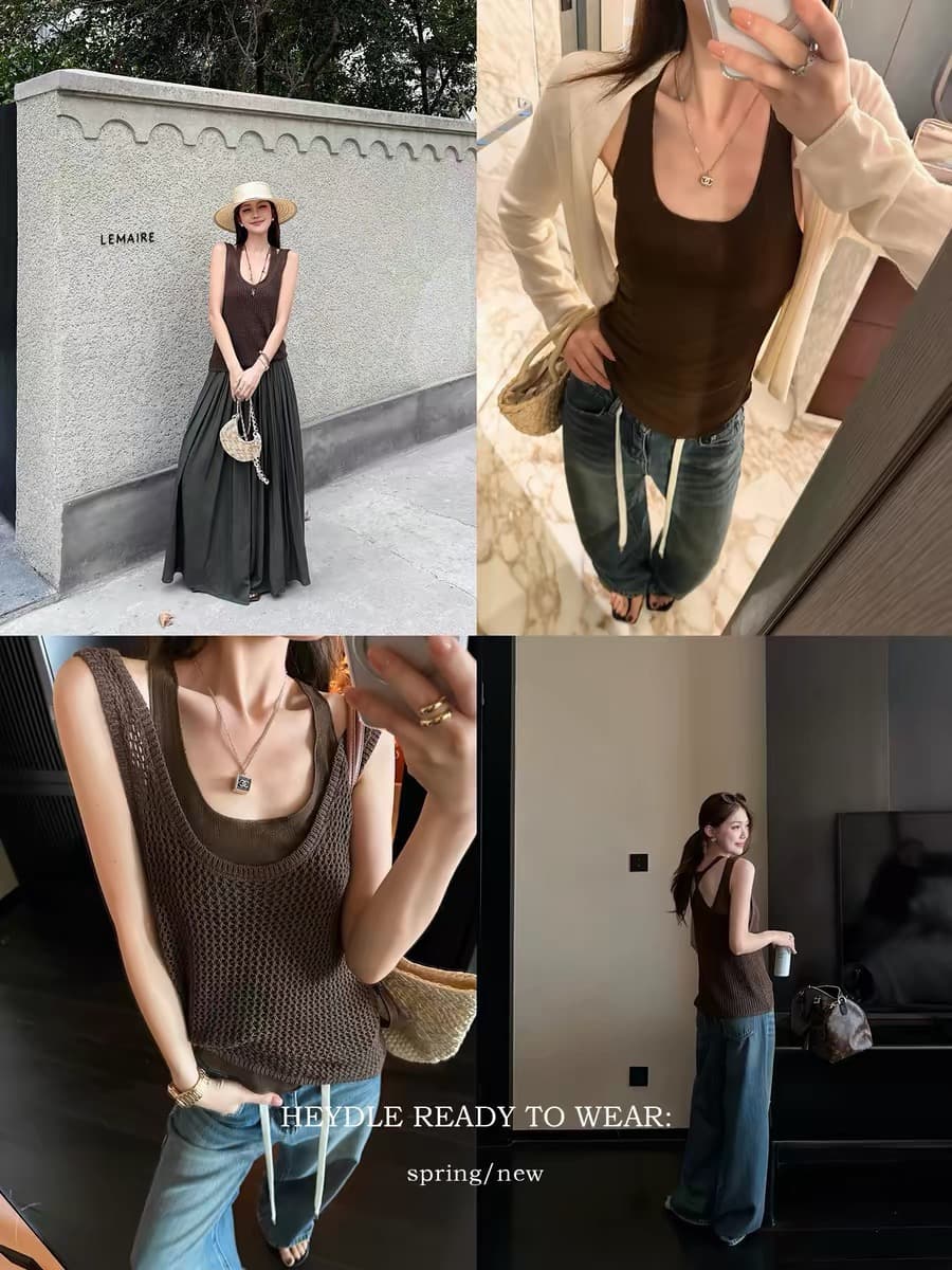 검은 콩 흠 느슨함 有度 대 u 칼라 홀로우 아웃 메쉬 조끼 블라우스 단어 뒤로 비틀림 슬립 투피스 세트 이미지 4