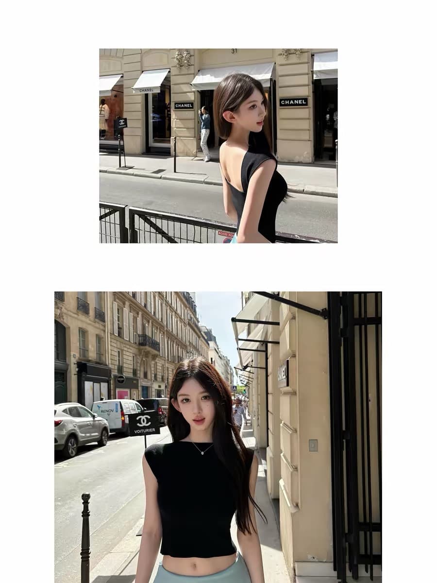 안녕하세요. 팬 팬 켄 콩 comfy 화이트 여성 품격 작은 날다 소매 니트 반팔 백리스 몸매 가꾸기 쇼트 스타일 맨위 상세 이미지 2