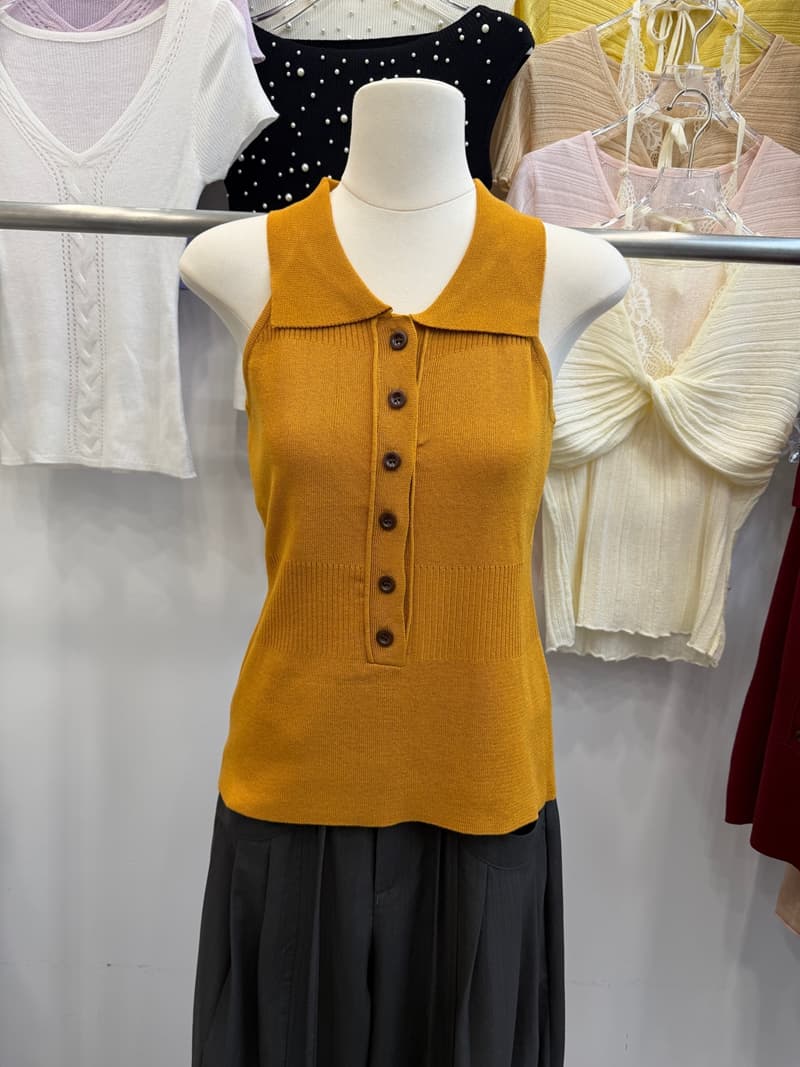 POLO 칼라 흑백 줄무늬 니트 캐미솔 여름 몸매 가꾸기 슬림해 보이는 민소매 단추 인사이드 가져 가라. 쇼트 스타일 맨위 상세 이미지 14