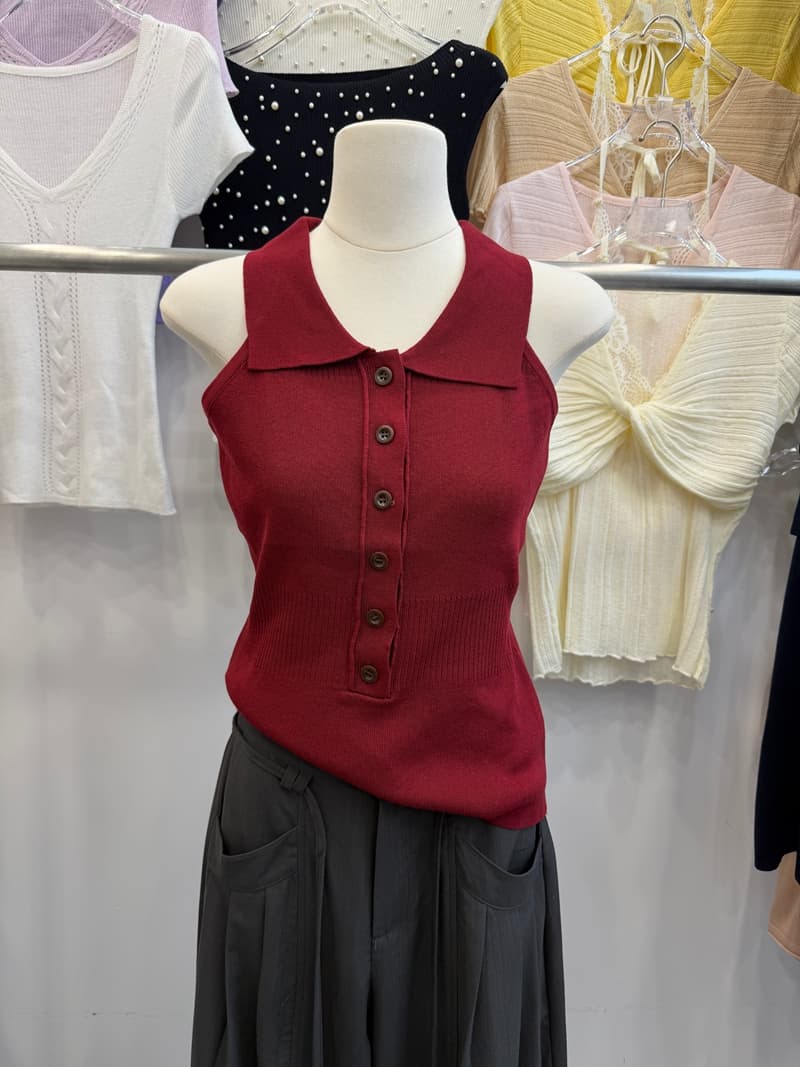 POLO 칼라 흑백 줄무늬 니트 캐미솔 여름 몸매 가꾸기 슬림해 보이는 민소매 단추 인사이드 가져 가라. 쇼트 스타일 맨위 상세 이미지 16