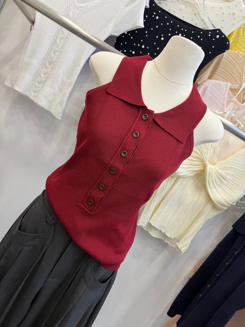 POLO 칼라 흑백 줄무늬 니트 캐미솔 여름 몸매 가꾸기 슬림해 보이는 민소매 단추 인사이드 가져 가라. 쇼트 스타일 맨위 상세 이미지 17