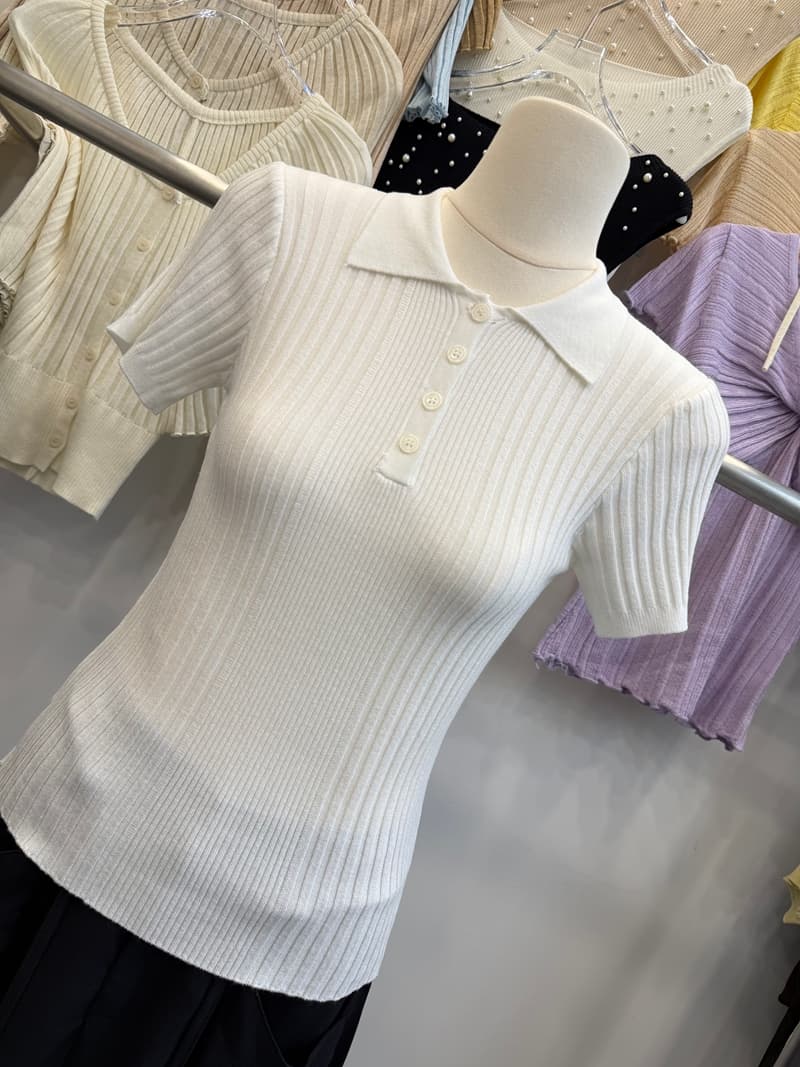 톰 글 래 원인 블루 POLO 칼라 니트 반팔 여성 여름 구덩이 기사 몸매 가꾸기 쇼트 스타일 폴로 칼라 단추 슬림해 보이는 다용도 상세 이미지 11