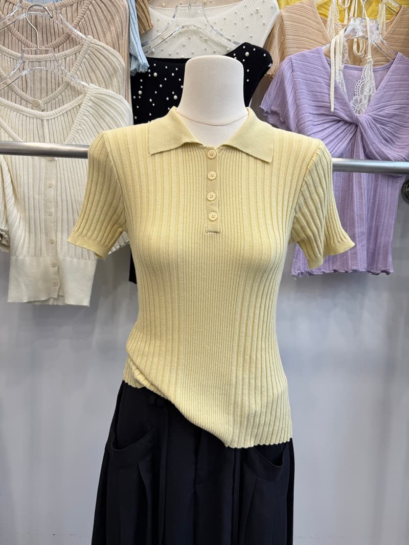 톰 글 래 원인 블루 POLO 칼라 니트 반팔 여성 여름 구덩이 기사 몸매 가꾸기 쇼트 스타일 폴로 칼라 단추 슬림해 보이는 다용도 상세 이미지 12