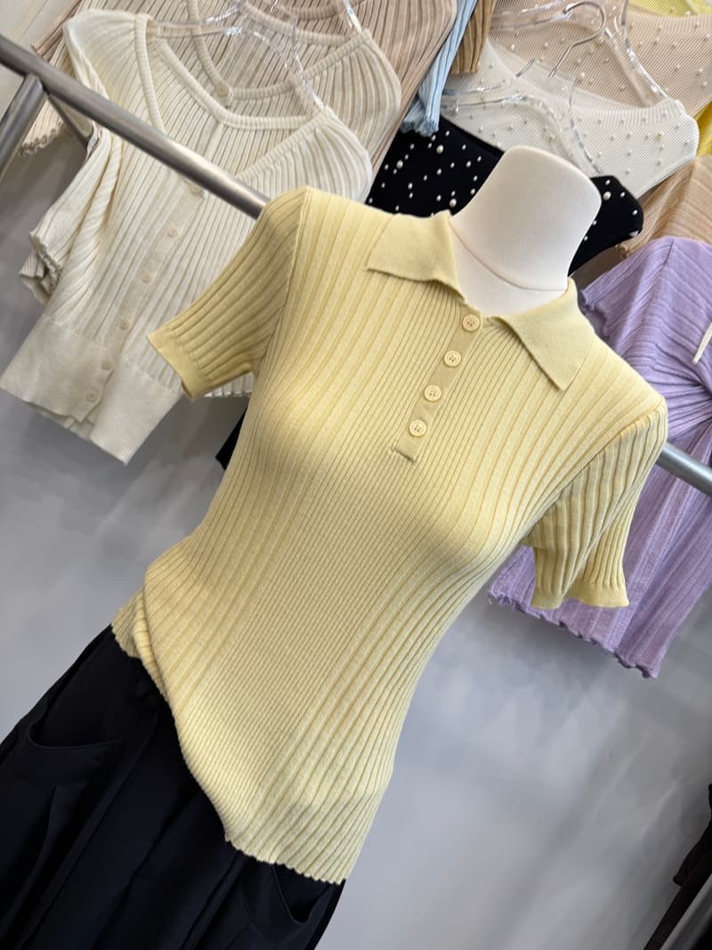 톰 글 래 원인 블루 POLO 칼라 니트 반팔 여성 여름 구덩이 기사 몸매 가꾸기 쇼트 스타일 폴로 칼라 단추 슬림해 보이는 다용도 상세 이미지 13