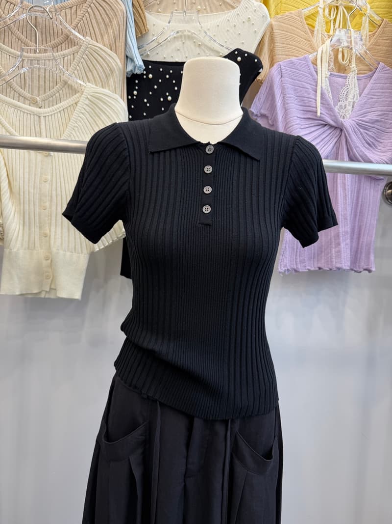 톰 글 래 원인 블루 POLO 칼라 니트 반팔 여성 여름 구덩이 기사 몸매 가꾸기 쇼트 스타일 폴로 칼라 단추 슬림해 보이는 다용도 상세 이미지 14