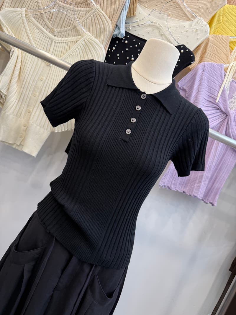 톰 글 래 원인 블루 POLO 칼라 니트 반팔 여성 여름 구덩이 기사 몸매 가꾸기 쇼트 스타일 폴로 칼라 단추 슬림해 보이는 다용도 상세 이미지 15