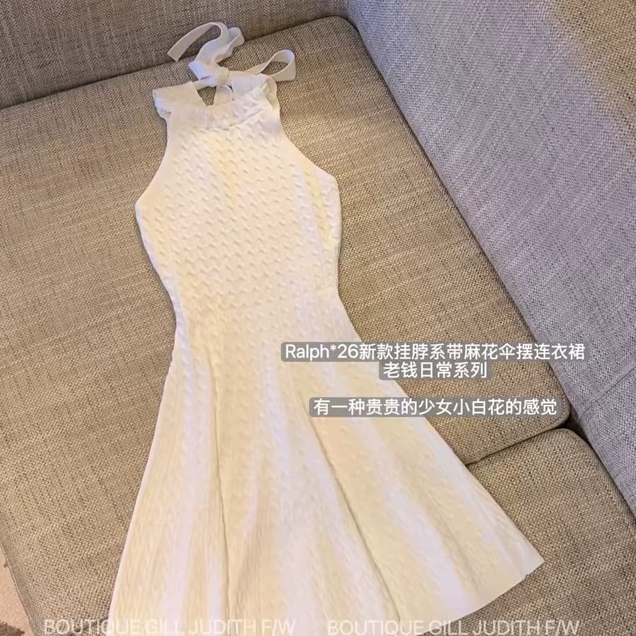 한 비 지아 화이트 행침 목 레이스업 꽈배기 허리 수축 여성 드레스 여름 민소매 새는 어깨 슬림해 보이는 우산 진자 한 마디 치마 상세 이미지 5