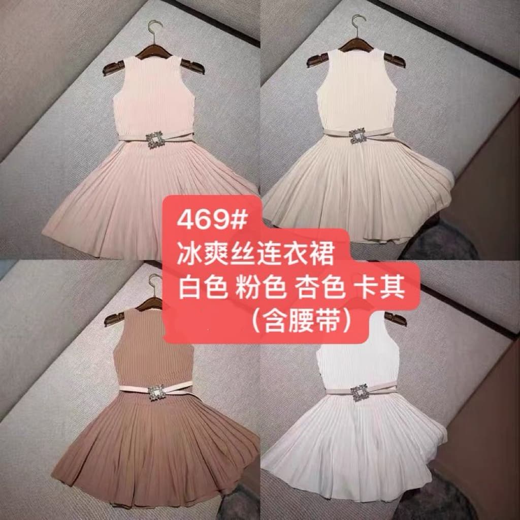 프랑스식 미니멀리즘 명문 여성 품격 플리츠 니트 여성 드레스 여름 섹션 스와로브스키 벨트 허리 수축 작은 키 민소매 치마 이미지 5