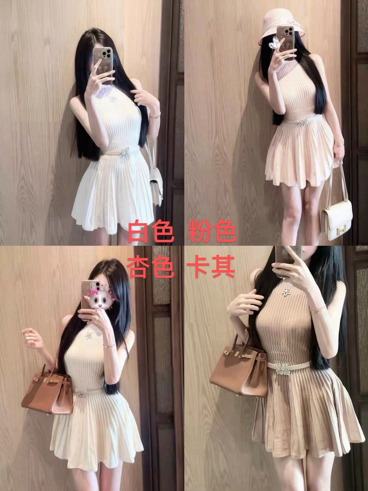 프랑스식 미니멀리즘 명문 여성 품격 플리츠 니트 여성 드레스 여름 섹션 스와로브스키 벨트 허리 수축 작은 키 민소매 치마 상세 이미지 5