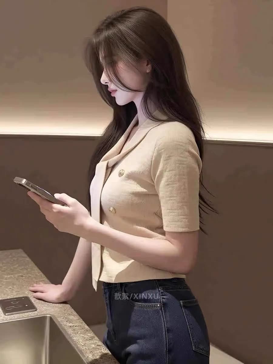 한국 스타일 살구 색상 니트 스웨터 여성 2026 여름 새로운 몸매 가꾸기 레이스업 패션 개성 Chic 작은 대중 연령 감소 맨위 상세 이미지 4
