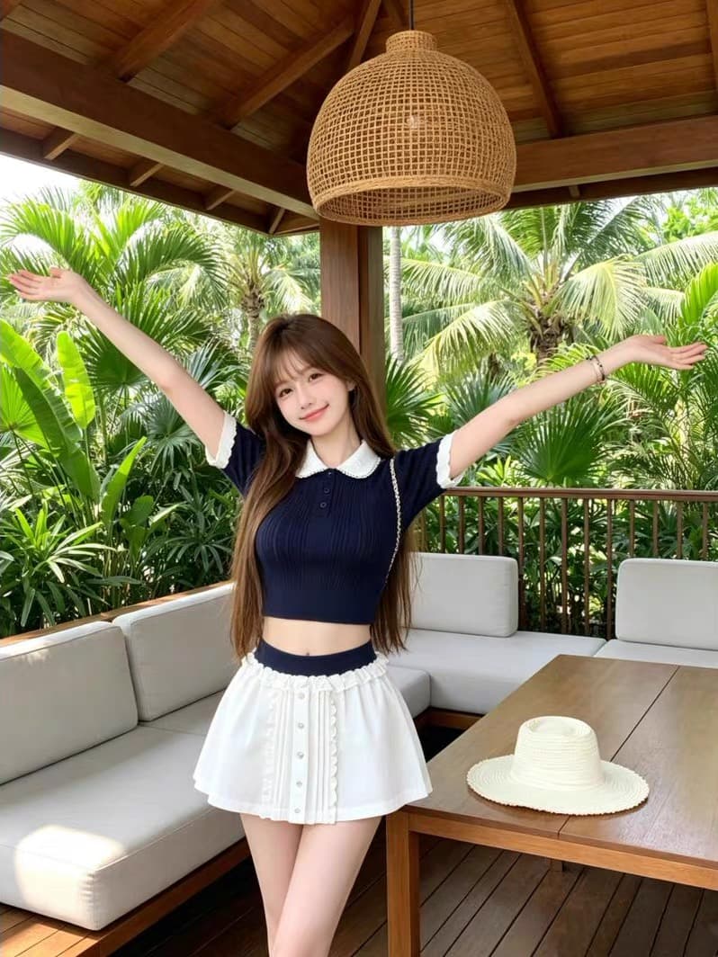 한 부서 레이스 베이비 칼라 니트 반팔 티셔츠 여성 여름 2026 새로운 배색 품격 몸매 가꾸기 슬림해 보이는 맨위 이미지 4