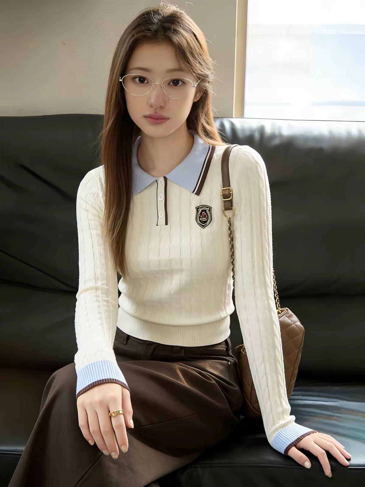 디자인 센스 한 부서 POLO 칼라 인사이드 가져 가라. 만나는 쇼트 스타일 니트 스웨터 여성 가을 겨울 몸매 가꾸기 꽈배기 스웨터 긴팔 맨위