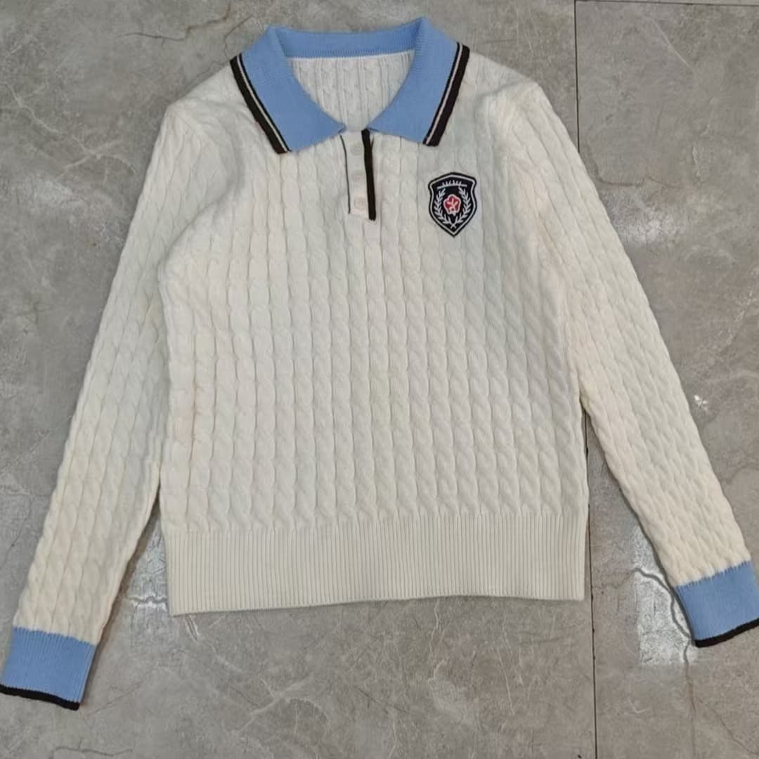 디자인 센스 한 부서 POLO 칼라 인사이드 가져 가라. 만나는 쇼트 스타일 니트 스웨터 여성 가을 겨울 몸매 가꾸기 꽈배기 스웨터 긴팔 맨위 이미지 5