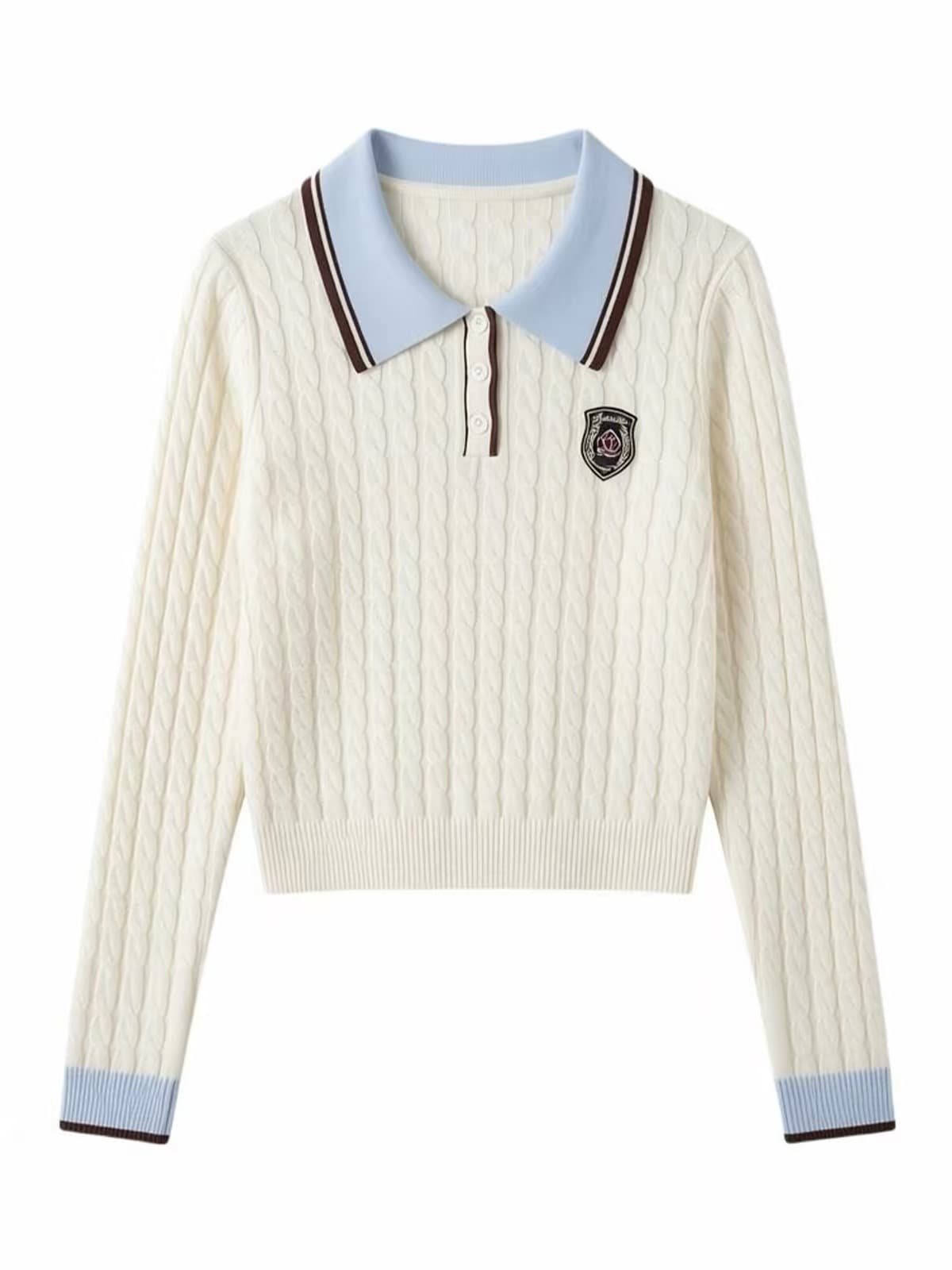 디자인 센스 한 부서 POLO 칼라 인사이드 가져 가라. 만나는 쇼트 스타일 니트 스웨터 여성 가을 겨울 몸매 가꾸기 꽈배기 스웨터 긴팔 맨위 상세 이미지 5