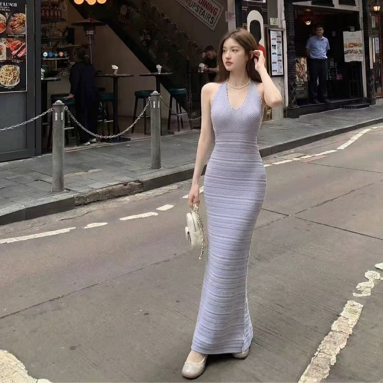 보라색 여성 드레스 부유 한 가족 천 골드 작은 샤넬 스타일 몸매 가꾸기 타이트 스커트 민소매 조끼 길다 치마 섬 아름다운 착용 가져 가라. 상세 이미지 6