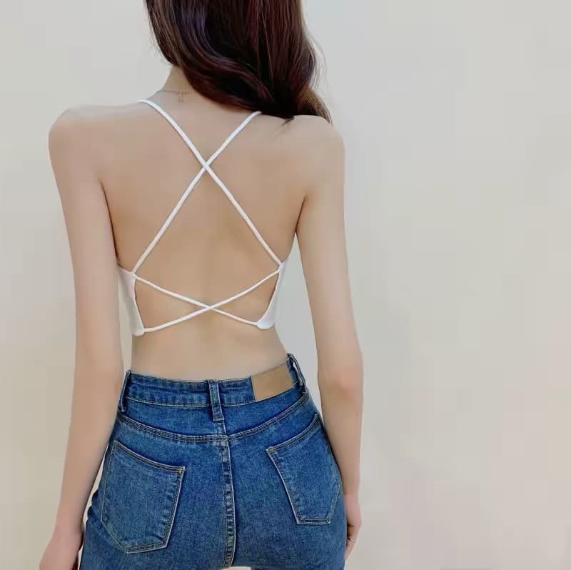 인터넷 유명인 한국 스타일 아름다움 뒤로 캐미솔 속옷 없음 강철 링 소녀 얇은 스타일 작은 가슴 텍스트 브래지어 십자가 어깨끈 가슴 패드 상세 이미지 12