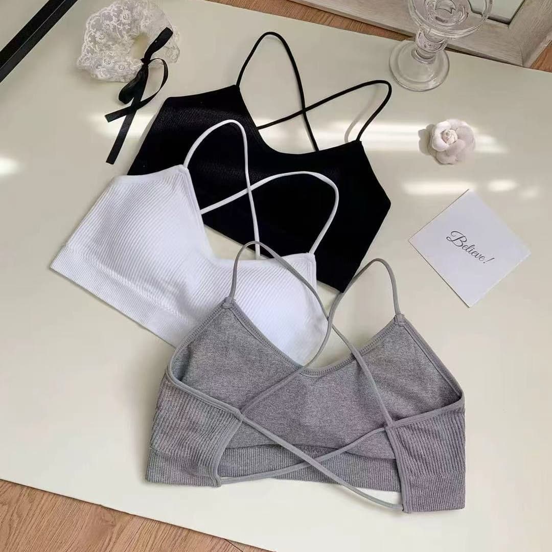 인터넷 유명인 한국 스타일 아름다움 뒤로 캐미솔 속옷 없음 강철 링 소녀 얇은 스타일 작은 가슴 텍스트 브래지어 십자가 어깨끈 가슴 패드 상세 이미지 14