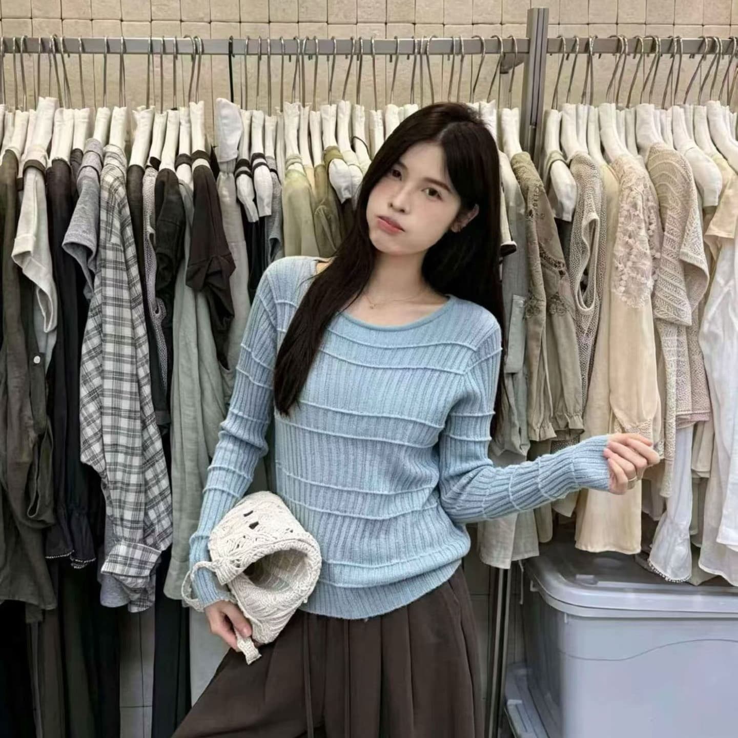 선전 남쪽 기름 고급 여성 의류 레트로 양모 니트 기본 셔츠 가을 디자인 센스 몸매 가꾸기 인사이드 가져 가라. 긴팔 맨위 이미지 5