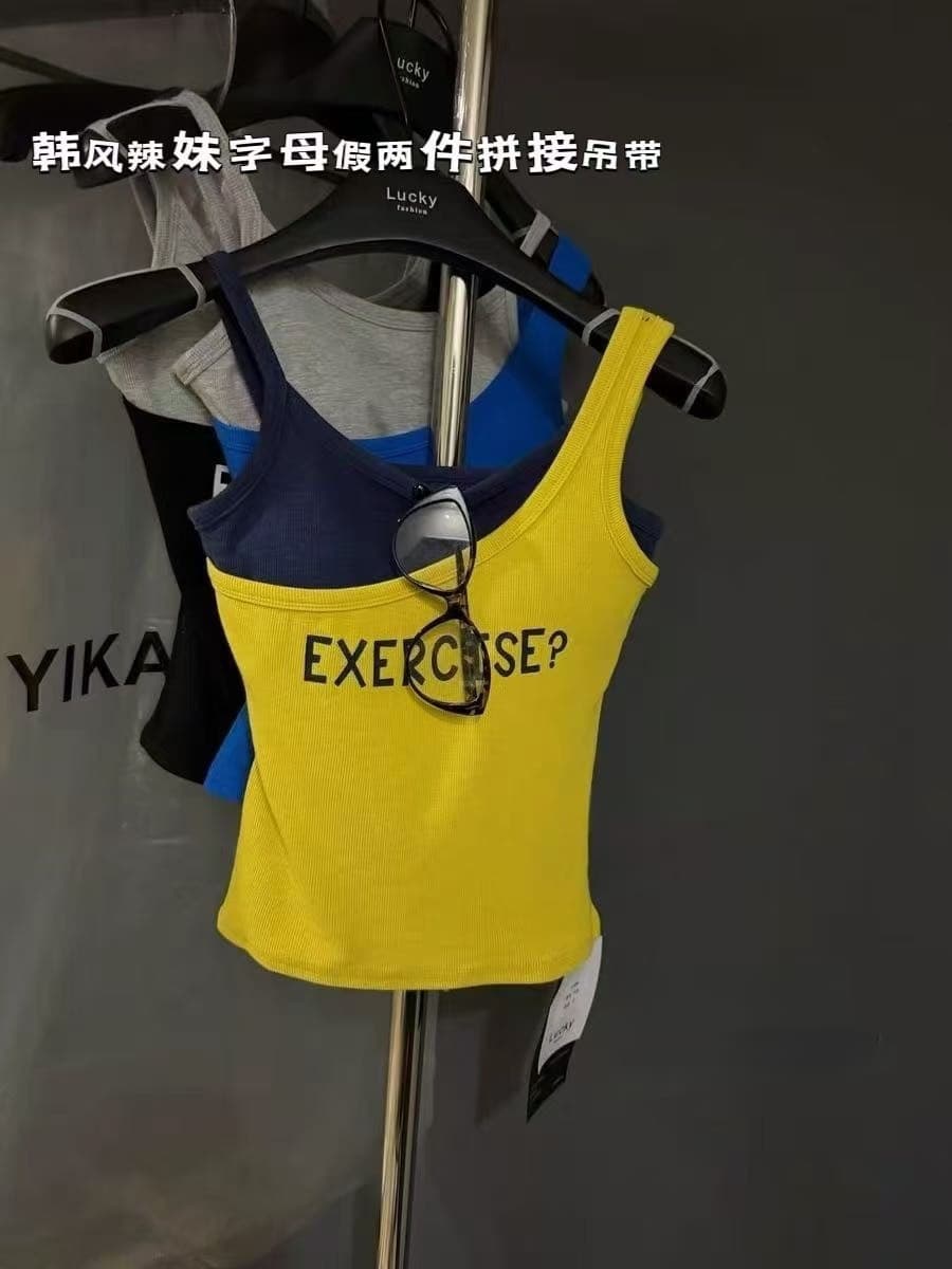 한 바람 핫걸 알파벳 페이크 레이어드 패치워크 슬립 나만의 것을 가져와 라. 가슴 패드 인사이드 가져 가라. 수 있습니다. 외출용 아름다움 뒤로 조끼 상세 이미지 5