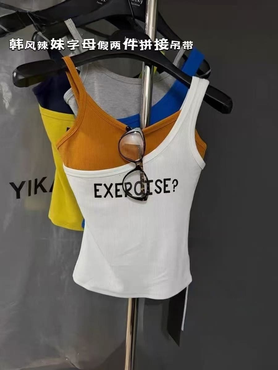 한 바람 핫걸 알파벳 페이크 레이어드 패치워크 슬립 나만의 것을 가져와 라. 가슴 패드 인사이드 가져 가라. 수 있습니다. 외출용 아름다움 뒤로 조끼 상세 이미지 6